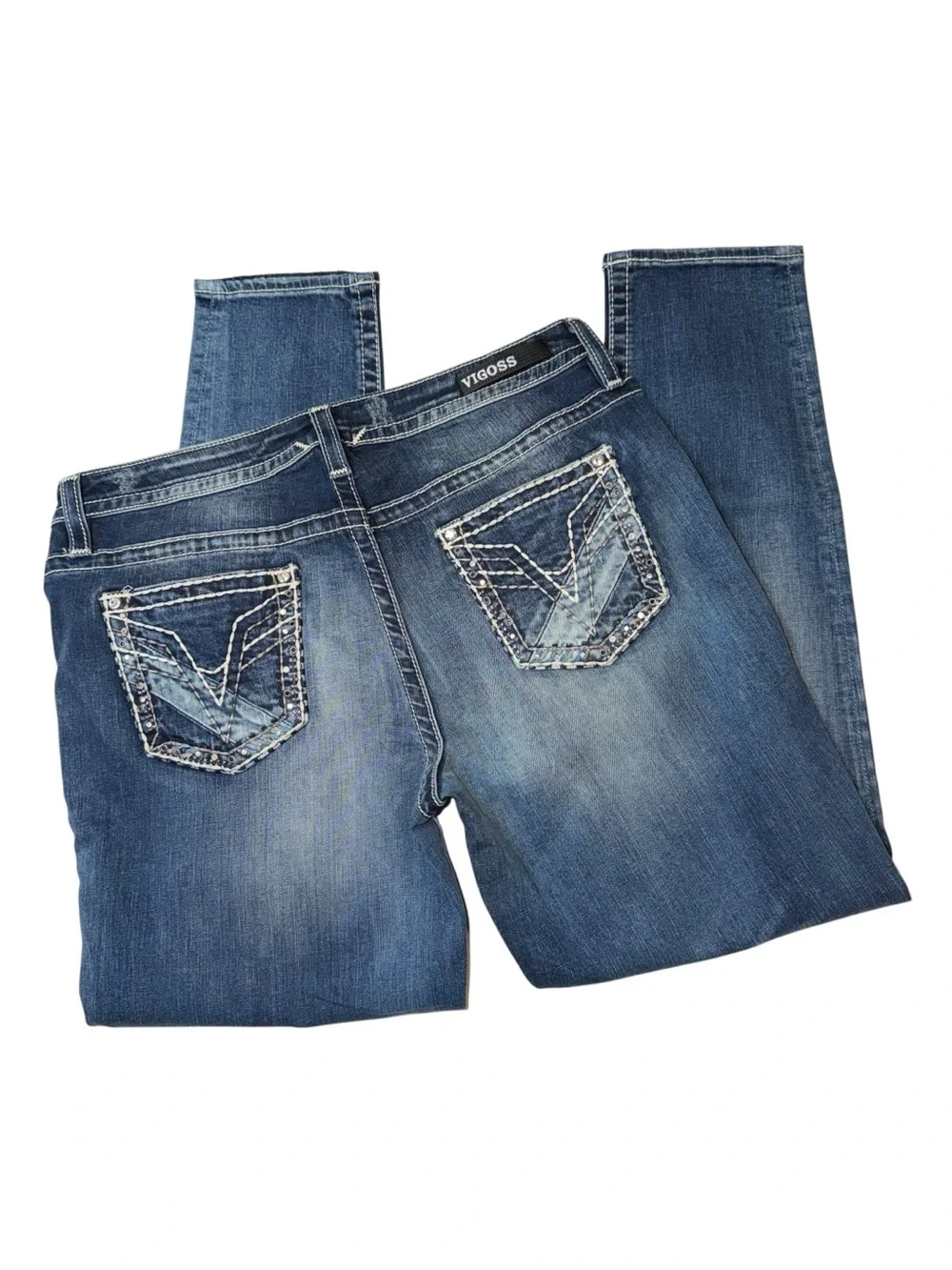 Vigoss Women’s Distressed Mid Blue Bootcut Jeans
